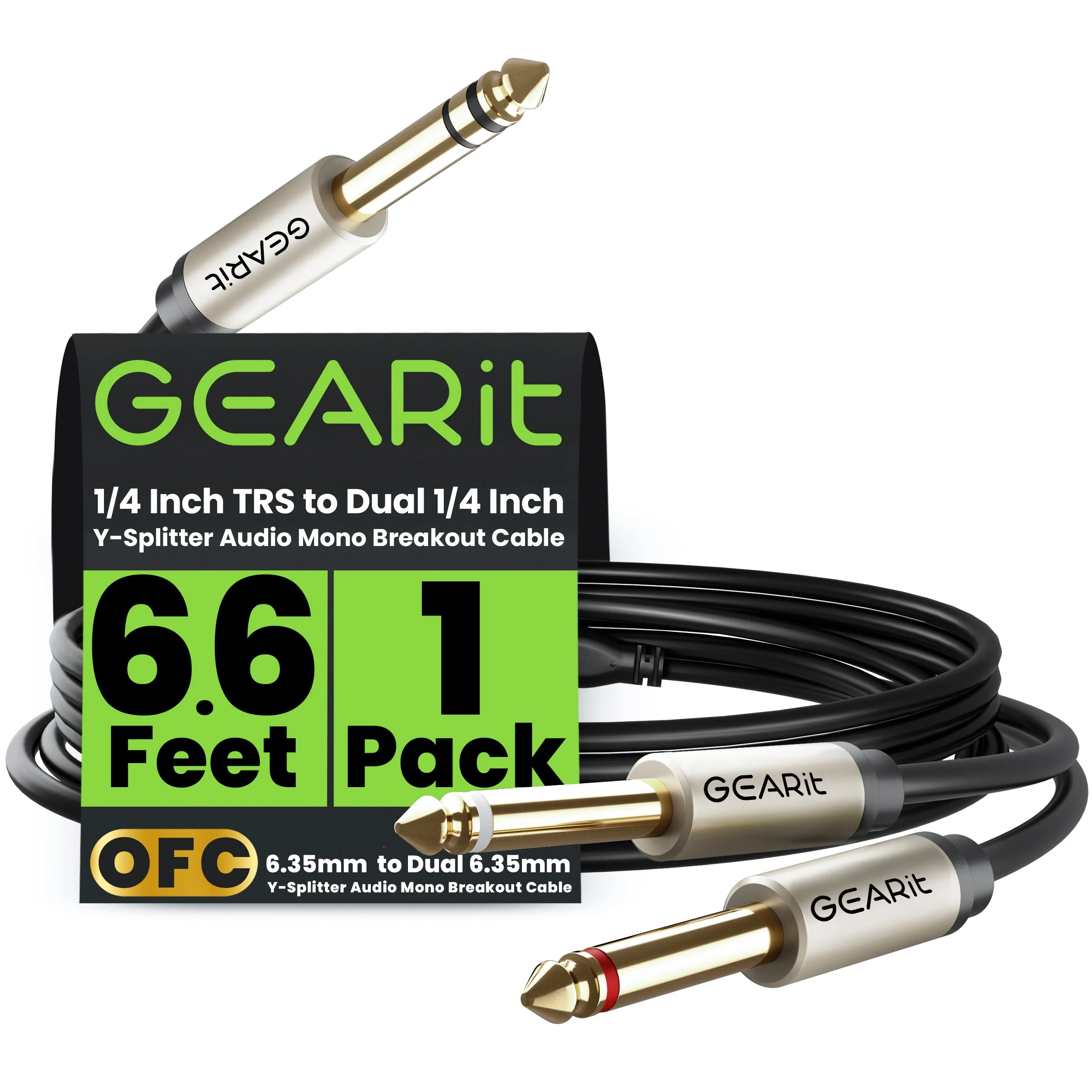 1/4-inch TRS Stereo to Dual 1/4-inch Y-Splitter Audio Mono Breakout Cable, Black