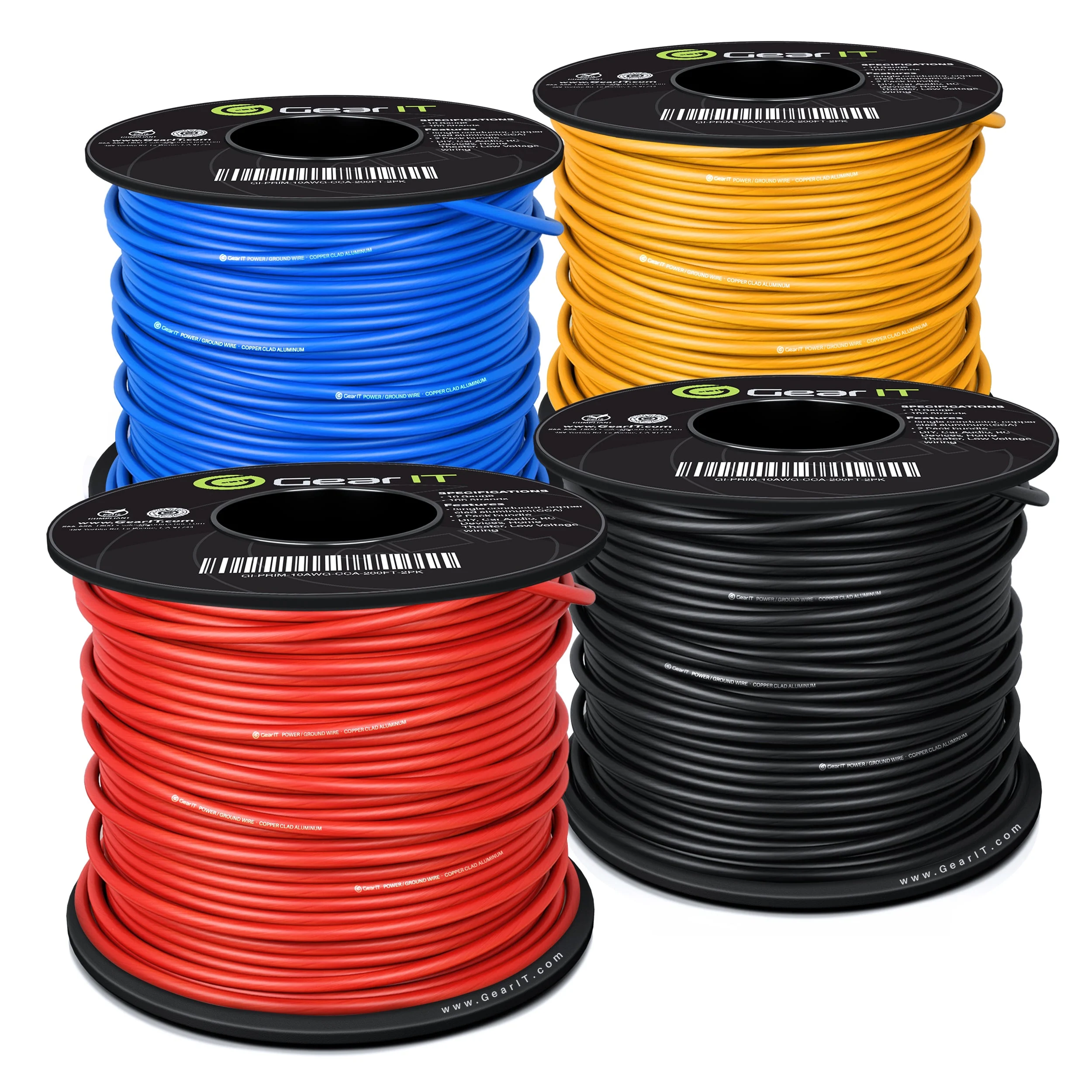 10 Gauge Power Ground Electrical Wire Copper Clad Aluminum Single Conductor 4 Primary Colors