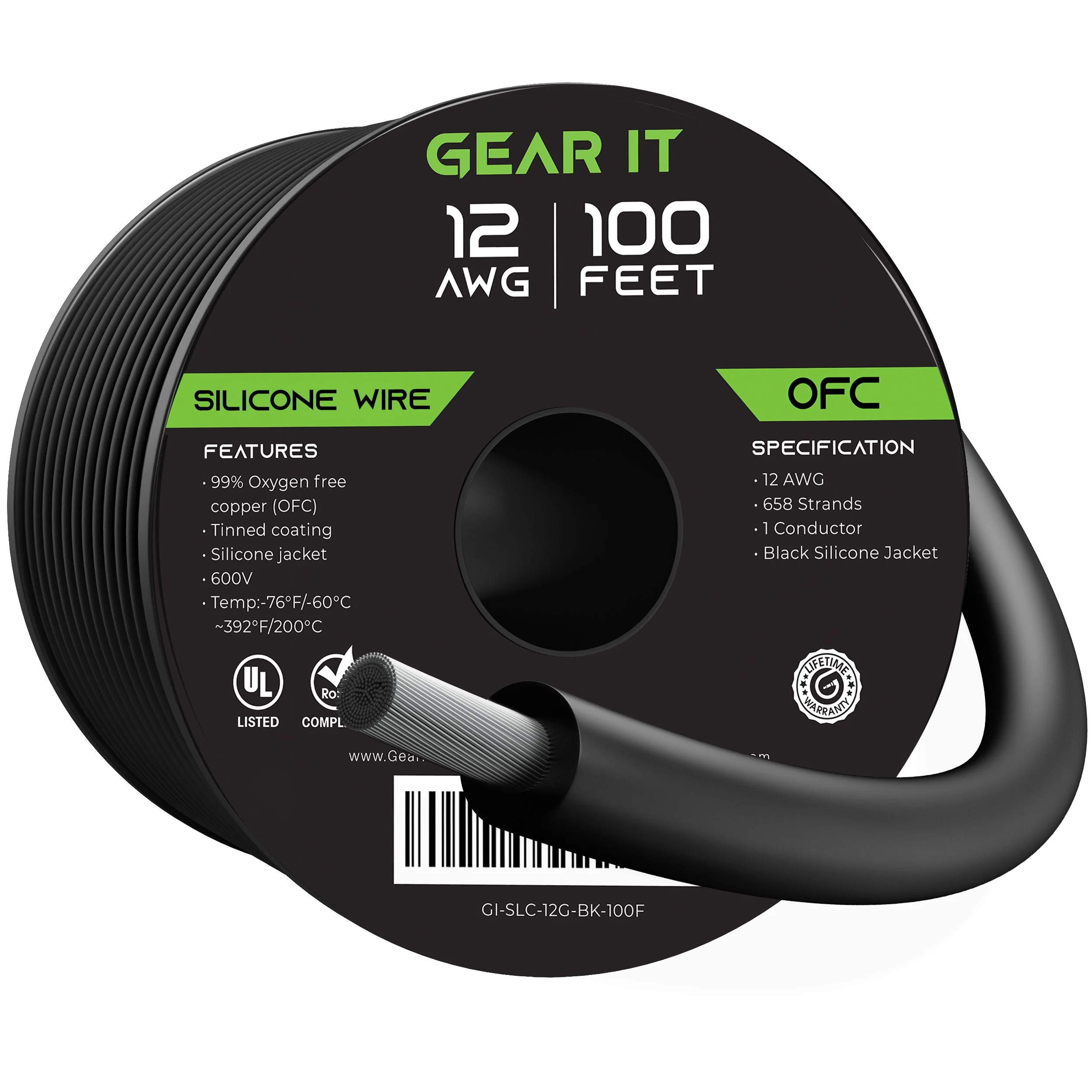 12AWG 600V Tinned OFC Stranded Silicone Wire, Black