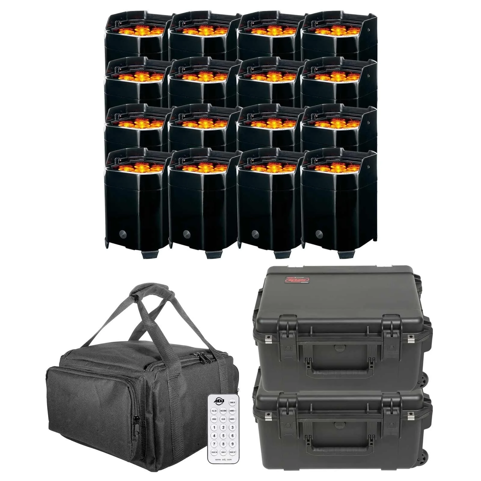 (16) American DJ Element QA WiFLY Battery Powered LED Par Package