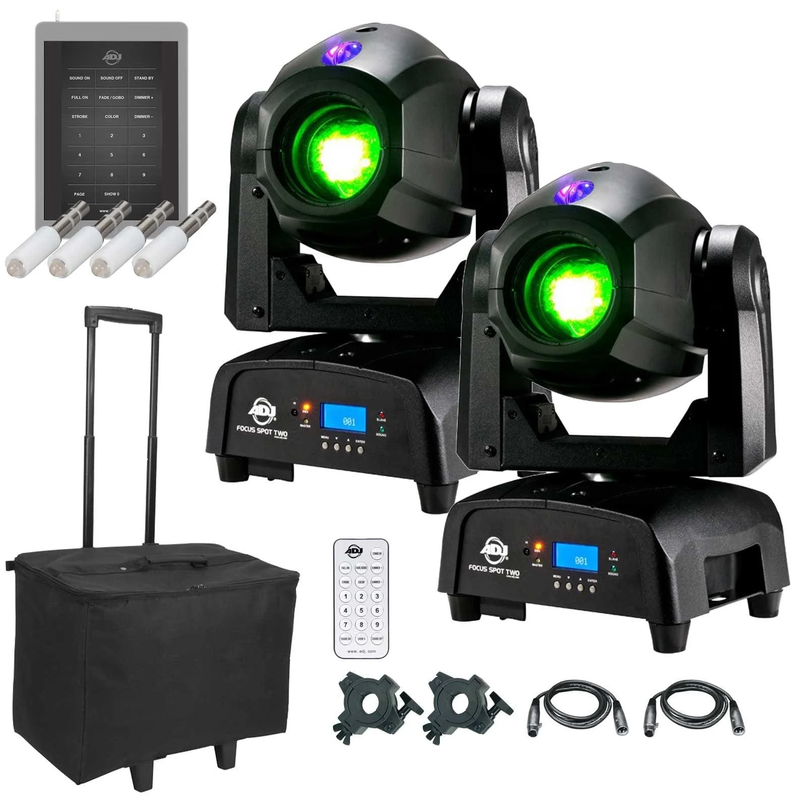 (2) American DJ Focus Spot Two High Powered 75W LED Moving Head with Motorized Focus Package