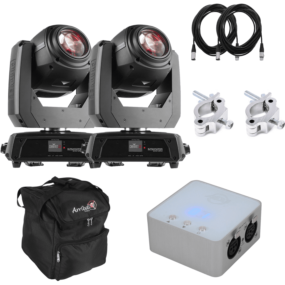 (2) CHAUVET DJ Intimidator Beam 140SR Moving Head Beam + Arriba Cases AC160 Padded Lighting Fixture Case + American DJ myDMX 3.0 DMX Controller and Software Package.