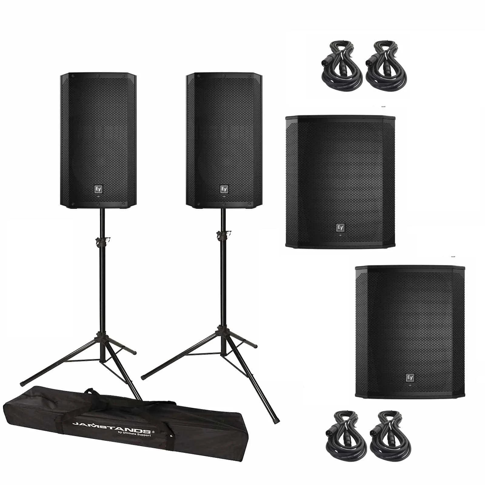 (2) Electro-Voice ELX200-12P-US 12″ 2-Way 1200W Powered Speaker (Black, Single) With (2) Electro-Voice ELX200-18SP-US Package