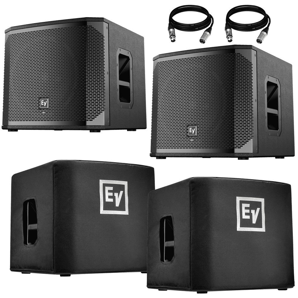 (2) Electro-Voice ELX200-12SP-US 12″ 1200W Powered Subwoofer (Black, Single) & (2) Electro-Voice ELX200-12S-CVR Padded Cover for ELX200 12″ Subwoofer and Cable Package.