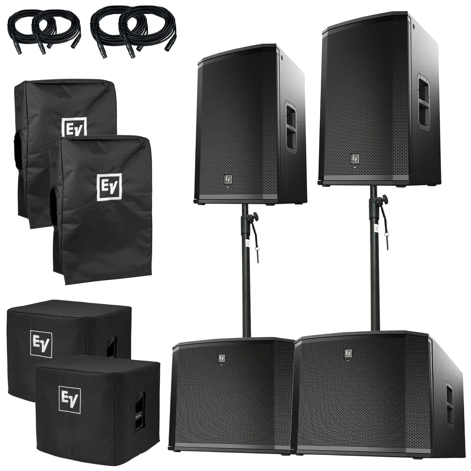 (2) Electro-Voice ETX-15P Loudspeakers & (2) ETX-18SP Subwoofers w/Cables, Poles, & Covers Package