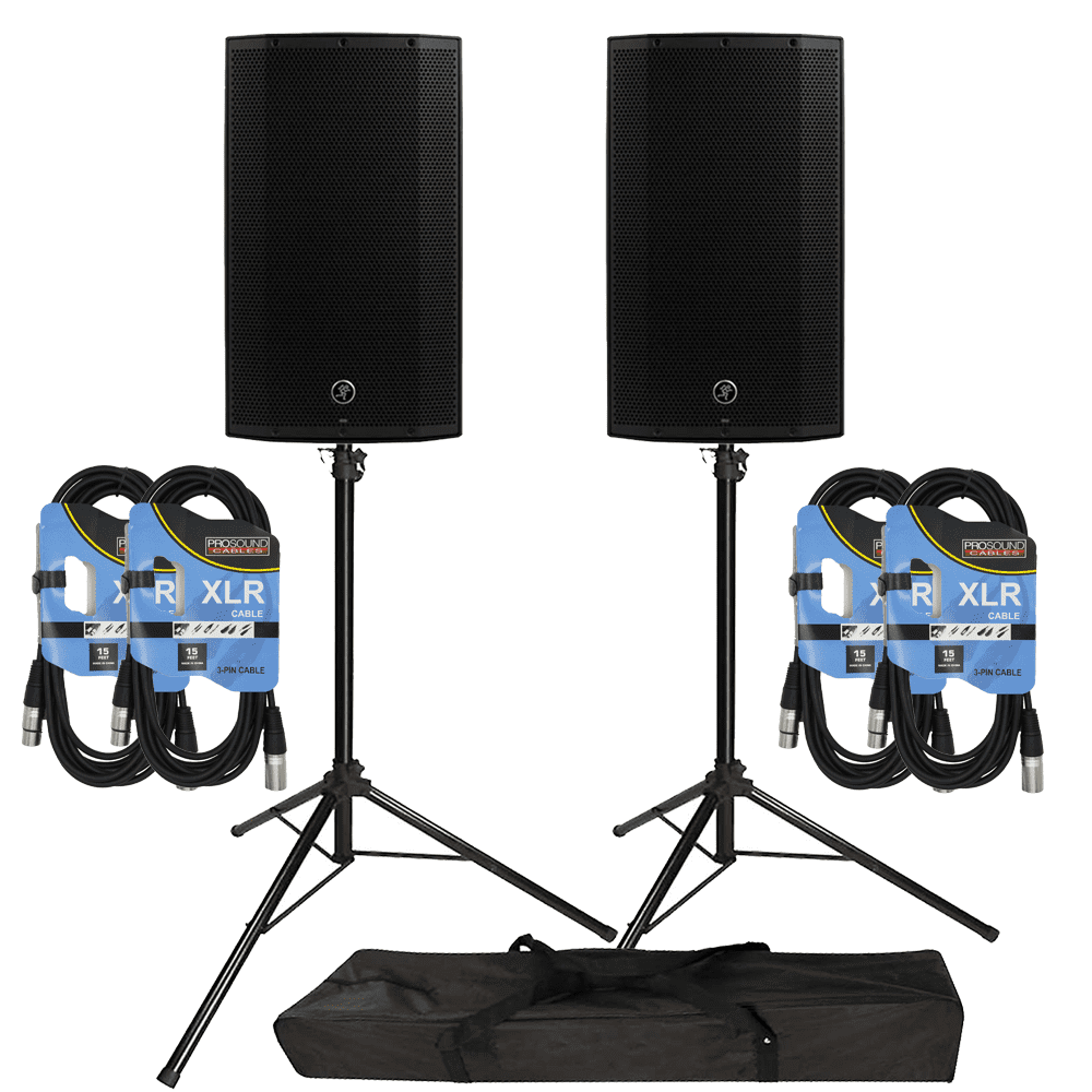 (2) Mackie Thump15A 1300W 15″ Powered Loudspeakers with Stands Package