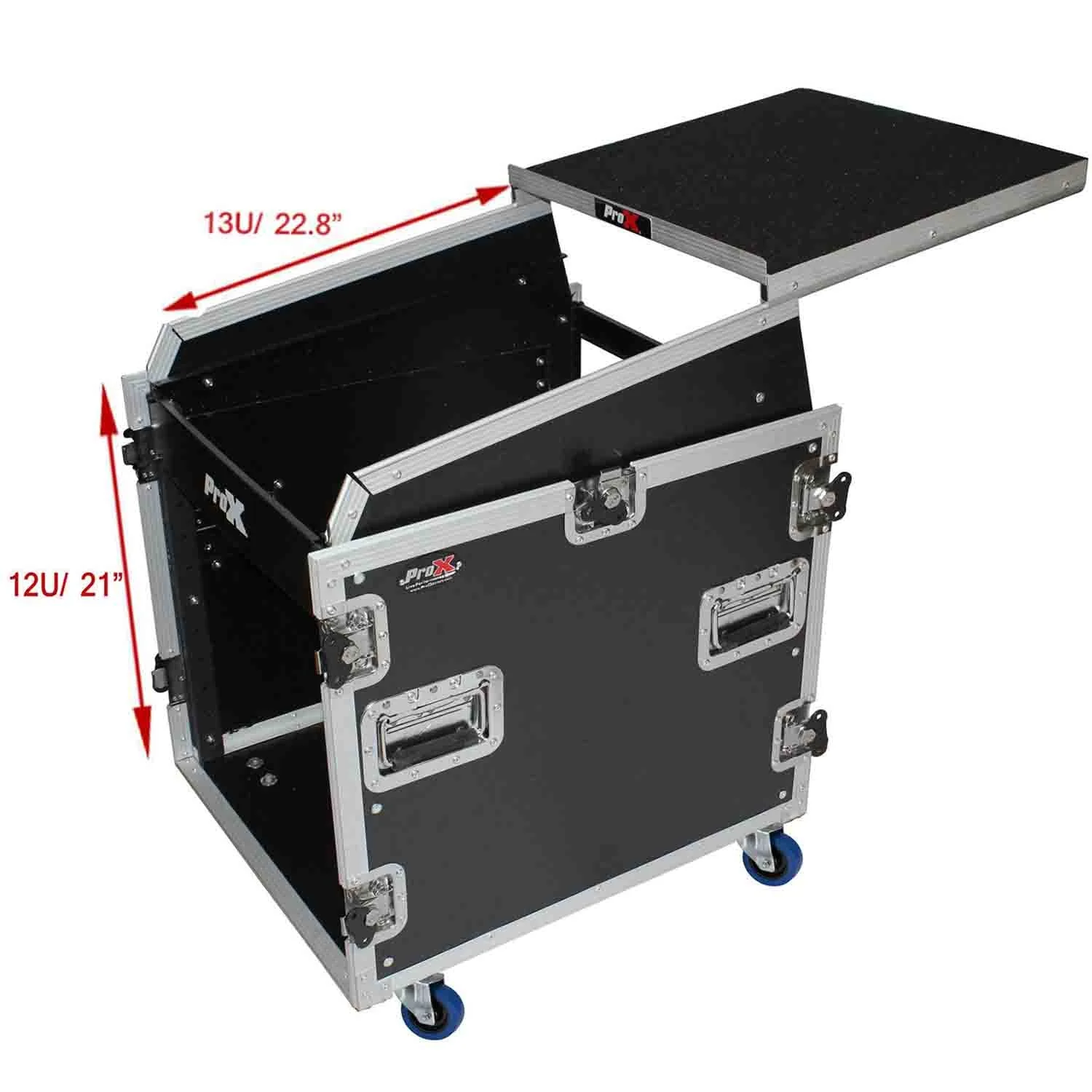 ProX T-12MRSS13ULT DJ Combo Flight Case for 13U Top Mixer-DJ 12U Rack With Laptop Shelf and Casters