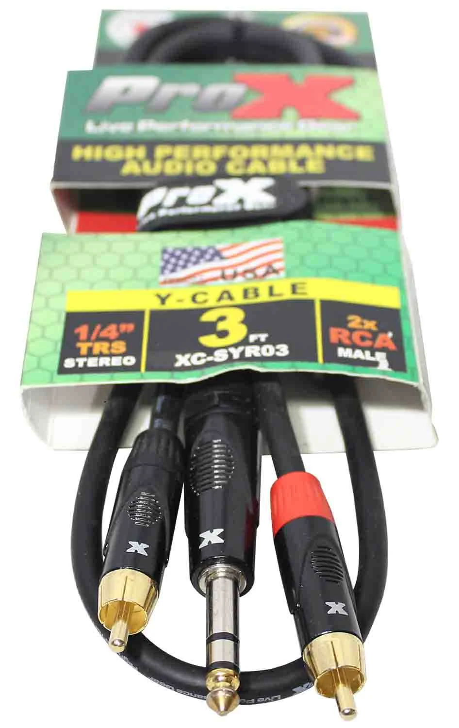 Prox XC-SYR03 Unbalanced 1/4" TRS-M to Dual RCA-M High Performance Audio Cable - 3 Feet