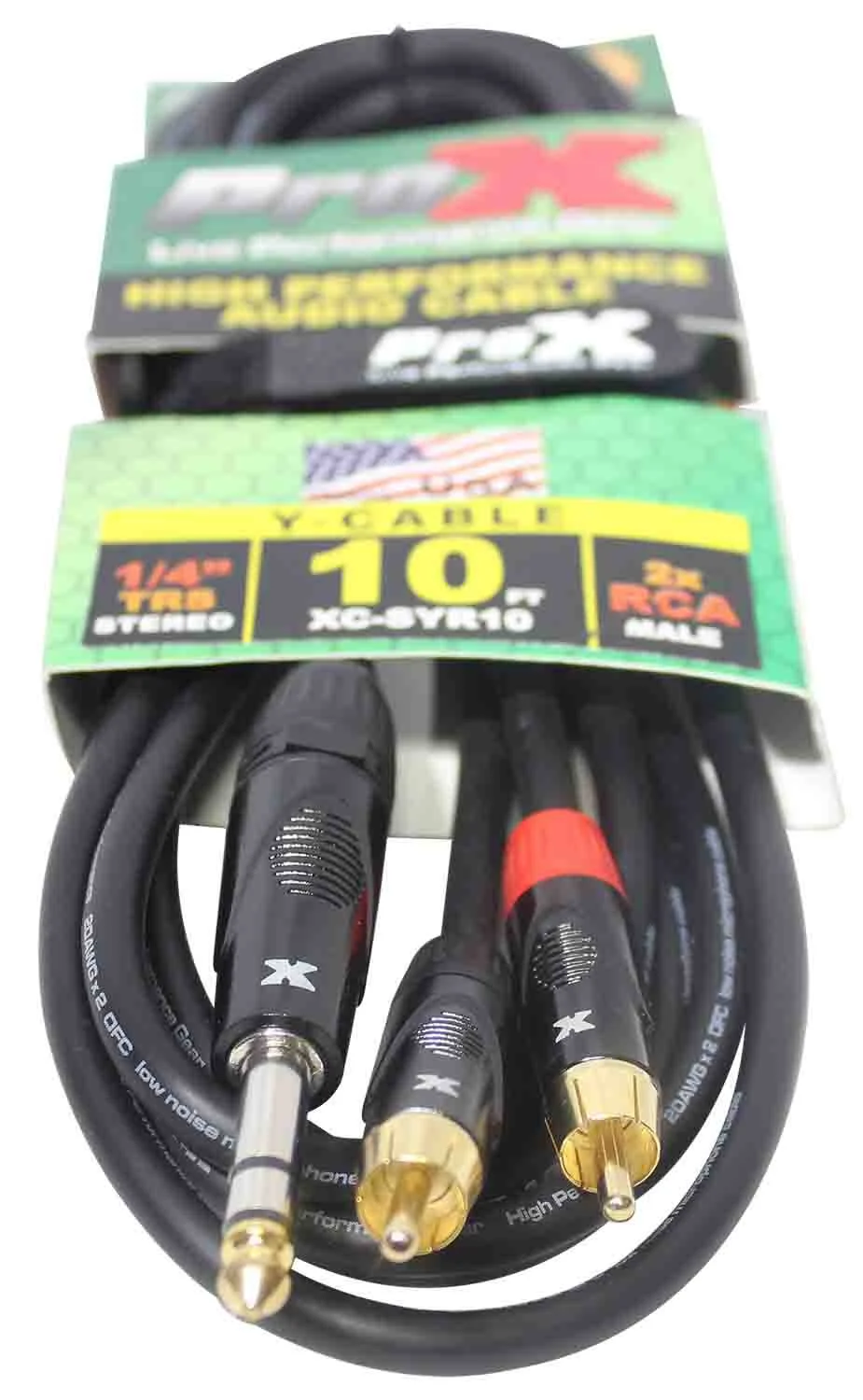 Prox XC-SYR10 Unbalanced 1/4" TRS-M to Dual RCA-M High Performance Audio Cable - 10 Feet