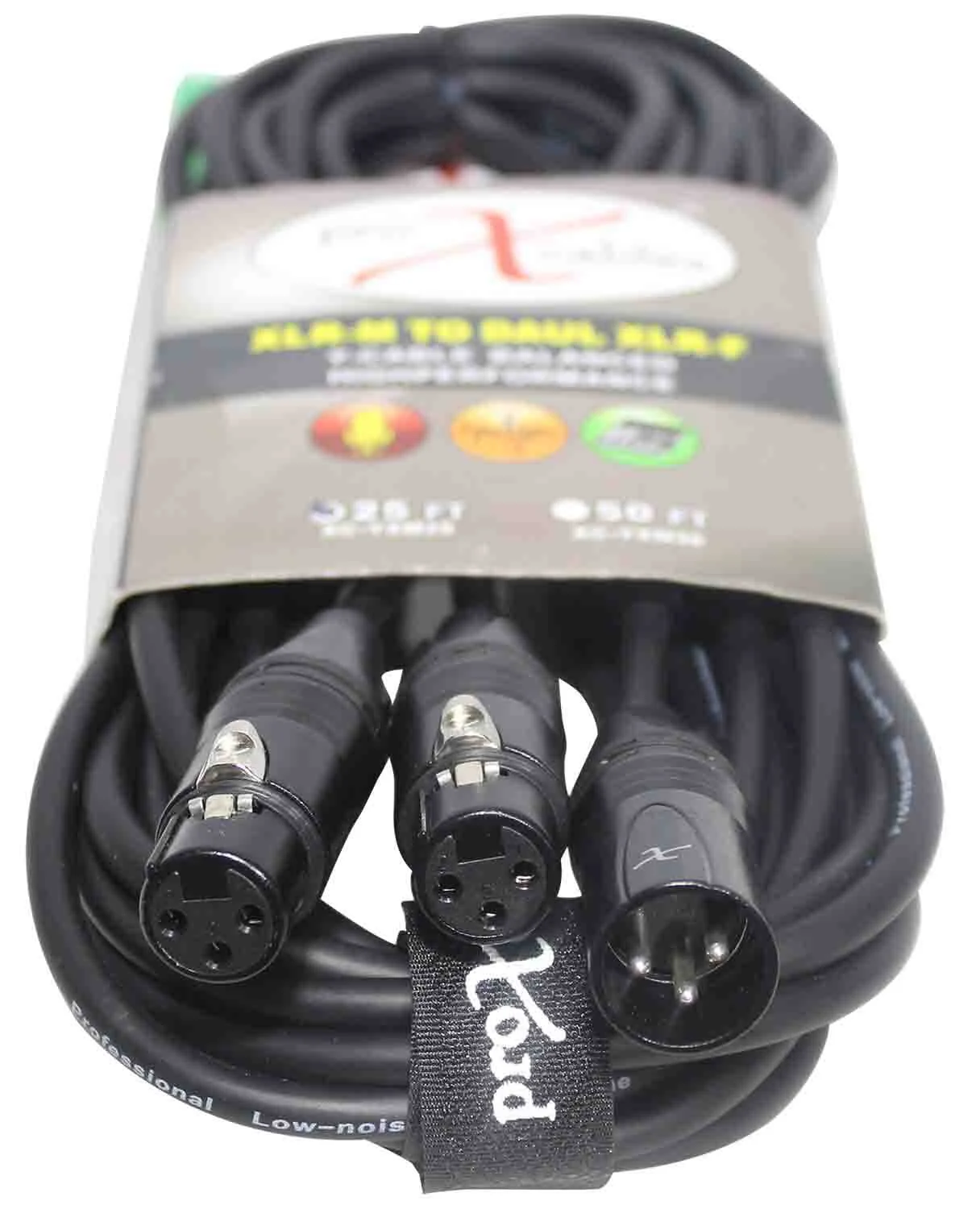 Prox XC-YXM25 Balanced XLR-M to Dual XLR-F High Performance Audio Y Cable - 25 Feet