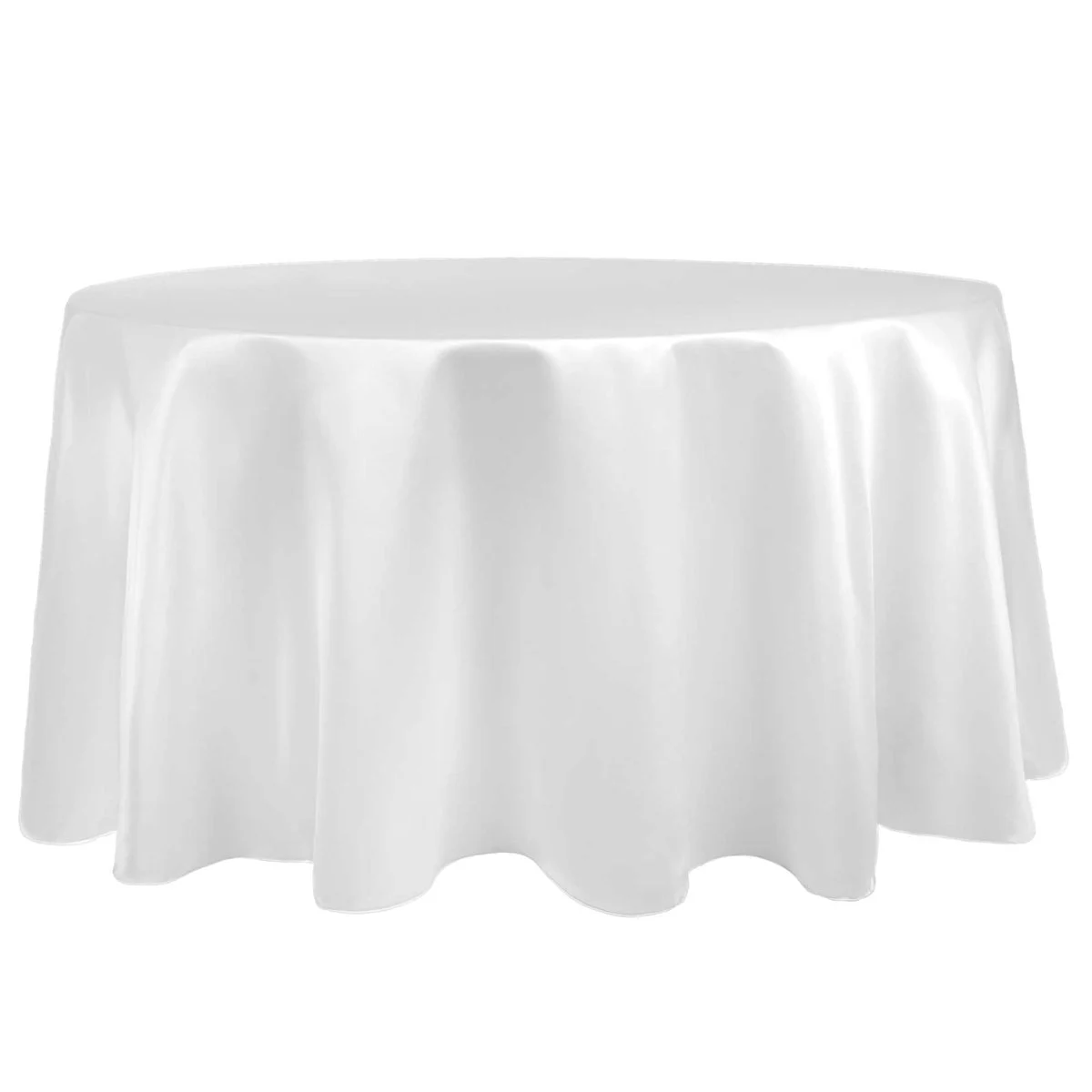 White 90" Round Duchess Satin Tablecloth