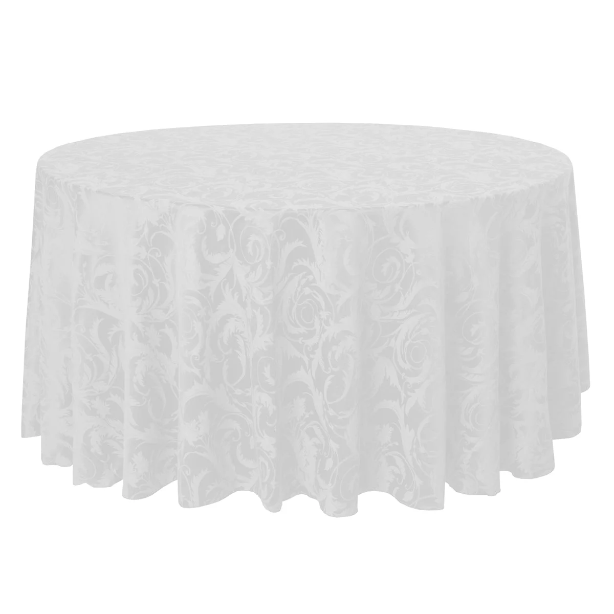 White 90" Round Melrose Damask Tablecloth
